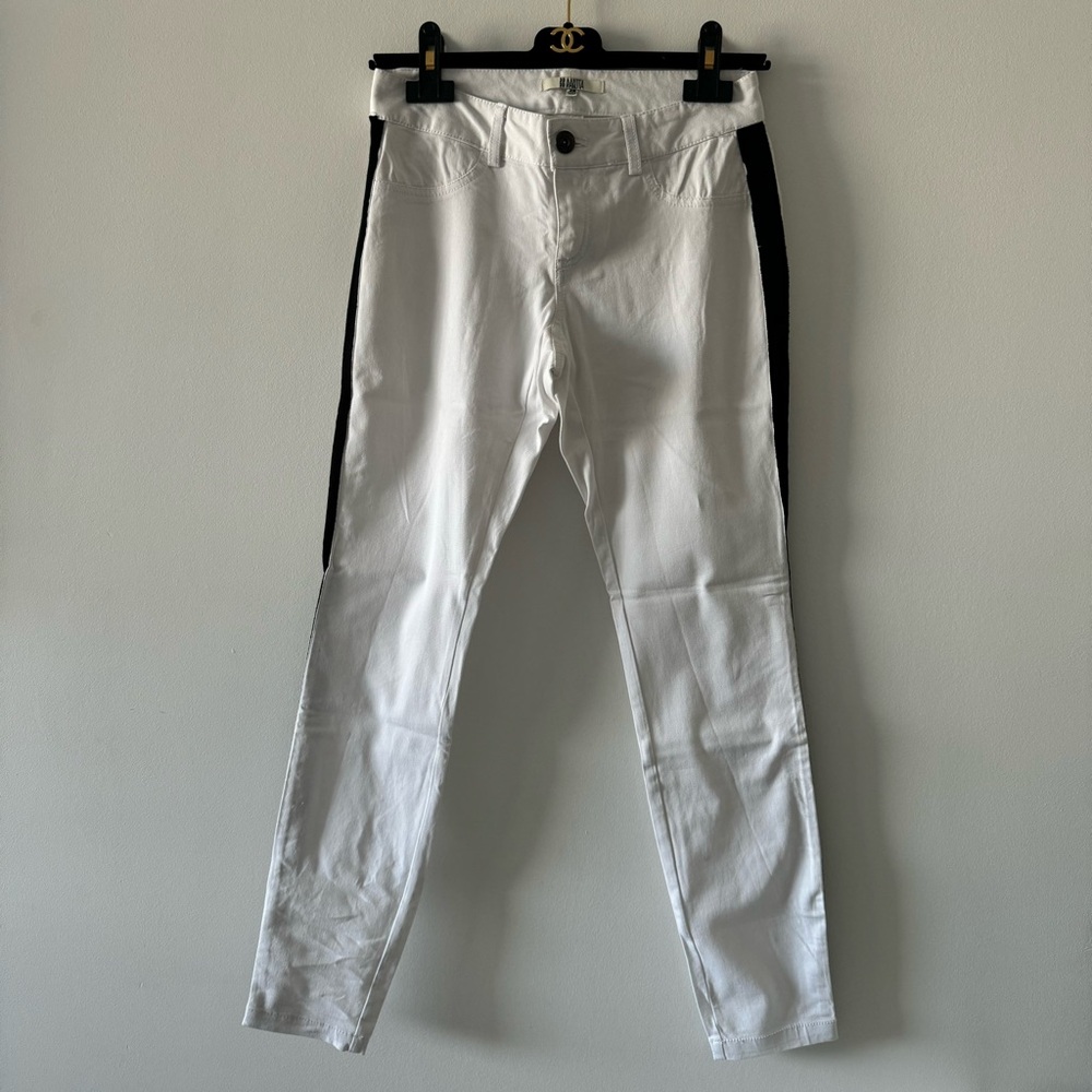 BB Dakota white skinny jeans size 26 black canvas stripes down the sides pockets